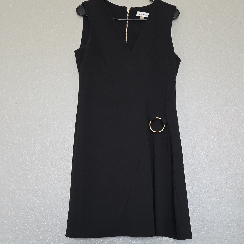 Calvin Klein Black Midi Career Dress with Ring Detail